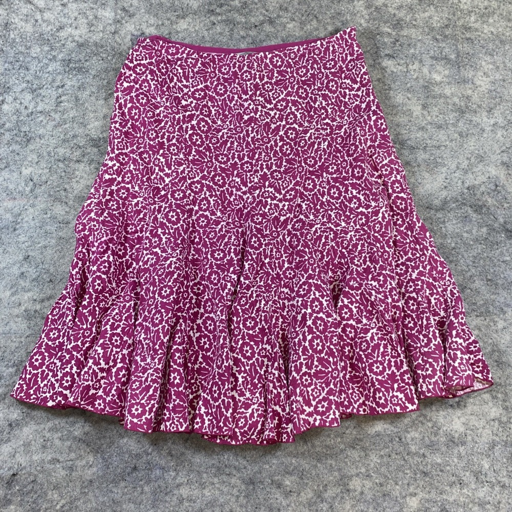 Liz Claiborne Skirt Women's 16 Magenta & White Floral Flared Linen Vacation Work